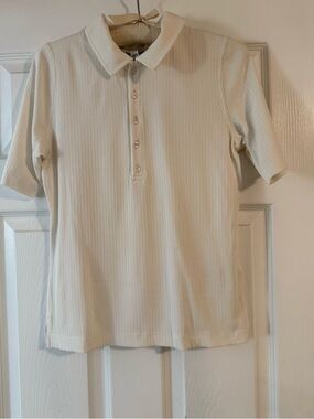 SPANX Cream Ribbed Polo Top